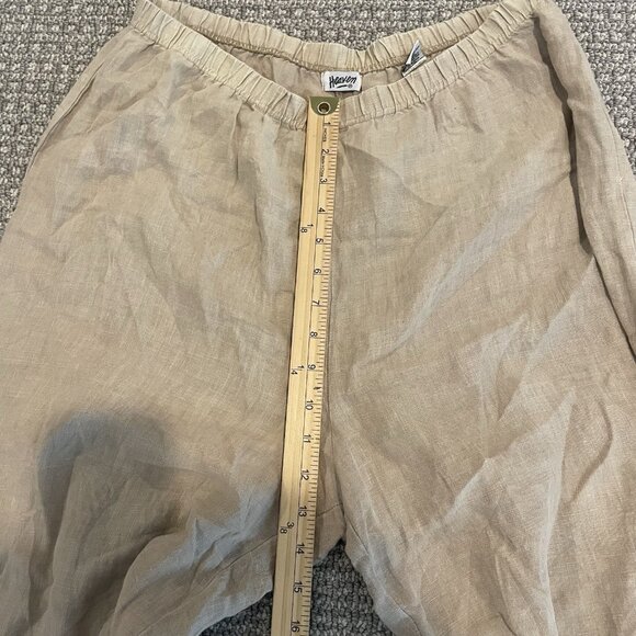 Heaven Pants Womens Medium 100% Linen Wide Leg Beige Pull On Cropped Ankle High - Picture 6 of 7